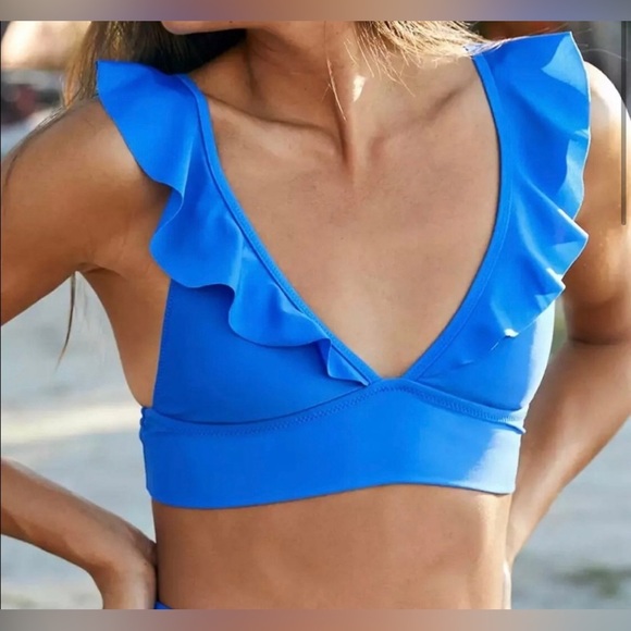 aerie Other - NWOT Aerie Women’s Blue Longline Ruffle Bikini Swim Top